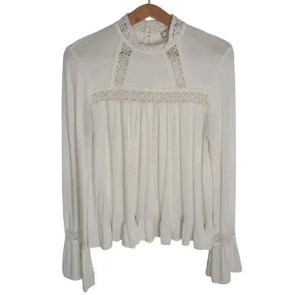 Eri + Ali White High Neck Flowy Peasant Blouse Lace Cottagecore Coquette Size M - Picture 1 of 9